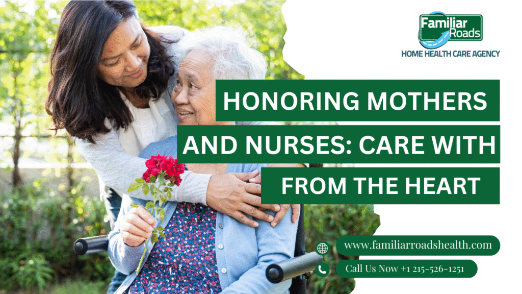 Caregiver gently holding hands with an older adult, symbolizing compassion and appreciation on Mother’s Day and International Nurses Day.